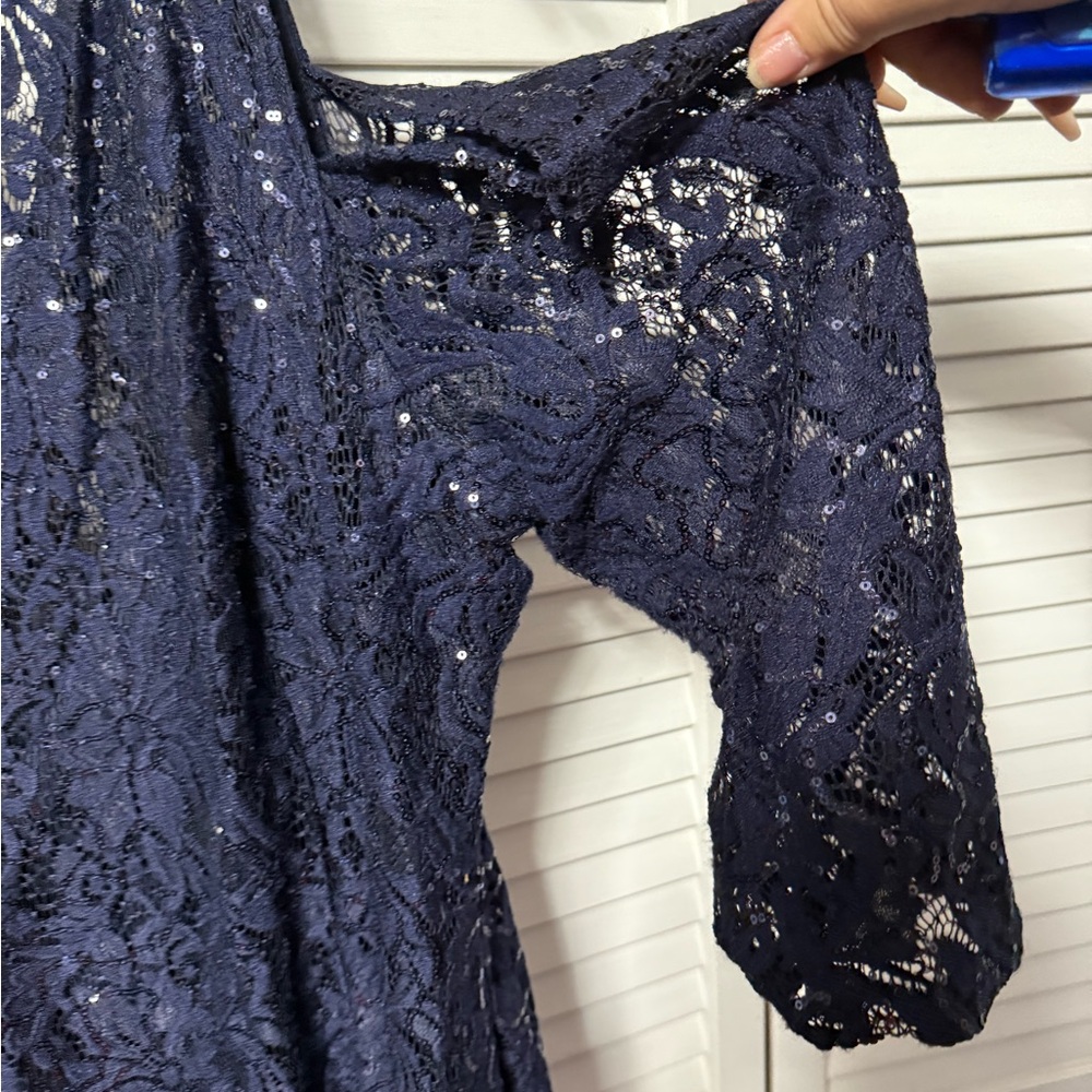 Elegant Navy Blue Lace Dress - Picture 2 of 4
